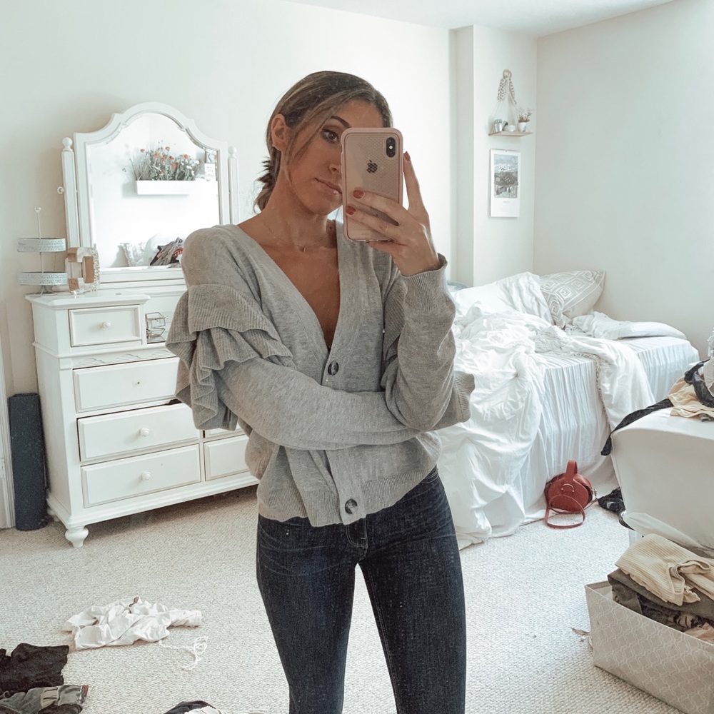Gray ruffle cardigan